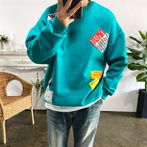 웨일즈 오버핏 기모 부분 패치 맨투맨 티셔츠(2 Color)95~105