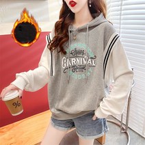 스타일아유 여성용 오버핏 레터링 후드 기모 맨투맨 레이어드 긴팔티셔츠 [AYB0TS0452]