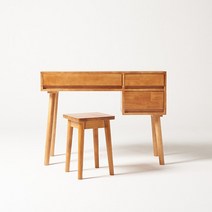 누누 고무나무 원목 화장대 스툴세트, 내추럴