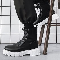 오토바이 부츠 바이크신발가을 겨울 두꺼운 기본 천 Mid-Top 부츠 남성 영국 트렌드 High-Top 캐주얼 신발, 06 44, 10 9967-Knitted white
