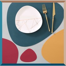 블리스홈 북유럽 귀여운 조약돌 실리콘 테이블 식탁 매트 +컵받침, 2P(코스터포함), 멜란지블루