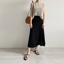 자체제작 여름 찰랑 아이스쿨 스판 허리 밴딩 A라인 롱스커트