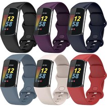 TopPerfekt Fitbit Charge 5와 호환되는 밴드 조절 가능한 부드러운 실리콘 스포츠 교체용 시계 스트랩 손목 팔찌 충전 5 액티비티 트래커 여성 남성용 3-블랙/문, Small, 6-Pack 1