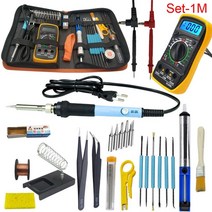 전자 납땜 인두 세트 멀티 미터가 있는 60W 전기 키트 온도 조절 가능 110V 220V 도구 키트, 03 Set-1M_02 EU