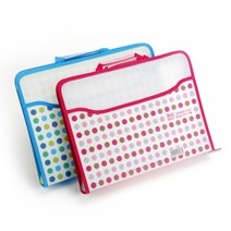 화일케이스 빅지퍼화일 손잡이 도트무늬 B4, 파랑