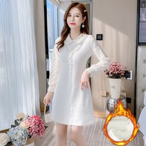 미루시노 여성 가을 겨울 두툼한 예쁜 리본 레이스 니트 원피스 RUN4987