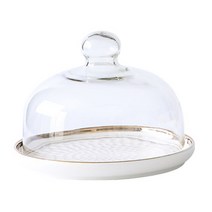 세라믹 케이크 트레이 서빙 플레이트 플래터 돔 유리 커버 다목적 사용, 하얀색, 1개