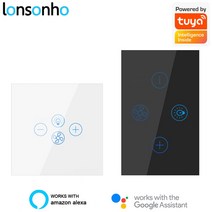 Lonsonho- 스마트 Wifi 팬 조명 스위치 2 인 1 EU US 터치 라이프 홈 오토메이션 Alexa Google 호환, 02 WHITE_01 미국 표준