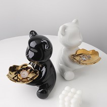 인뮤즈 우리집 마스코트 세라믹 테디베어 오브제 곰돌이 차키 보관함 악세사리 집들이 선물로 좋아요, 화이트