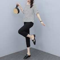 면마 여름 중년여성 빅사이즈 반팔티 배기팬츠 린넨 투피스 하늘비즈 C10 S821T314