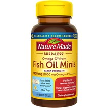 수입영양제 수입보충제 Nature Made Extra Strength 트림 방지 오메가 3 피쉬 오일 1400 mg 미니 건강한 심장 두뇌 및 눈 지원을 위한 에틸 에스테르 형태의