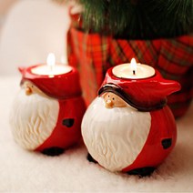 귀여운 산타 도자기 촛대 2개 빈티지캔들홀더 초홀더, 촛대 2종