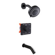 BEIYI 이중 기능 샤워 핸들 밸브 트림 키트 솔리드 황동 교체 벽 마운트 다이버터 매트 블랙, Round Shower Tub Faucet Set
