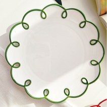 레트로 컬러 꽃모양 접시 / 플라워 림 플레이트 디저트 케이크 접시, 그린(Green), 1개