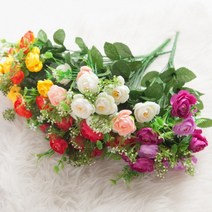 (3+2) 고급 조화 성묘꽃 21종 국화 수국 산소 추모 납골당 꽃꽂이 장식 명절 2, 믹스동백부쉬, 핫핑크+크림+오렌지