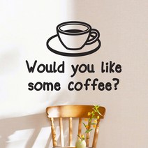 would you like some coffee 카페 커피숍 레터링 스티커, large, 검정색