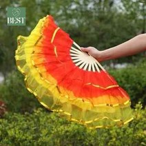 부채춤 공연 화려한 부채 무용, 3단 내적외황색 좌우 한 쌍 세트