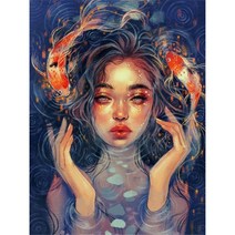 올레보 액자 캔버스형보석십자수 Diy세트 라운드 비즈 핫 제품 여자 30 X 40 cm, 1세트, G1448.올레보 미녀와 생선