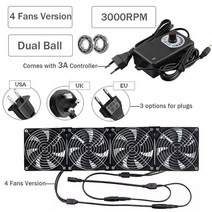 열교환기 판형열교환기 120mm 3000rpm 팬 냉각 컨트롤러 포함 12cm 12v, 4 팬 듀얼 볼, 영국 플러그