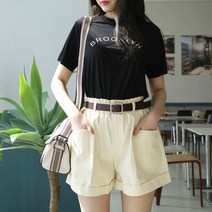 메리앤유 면소재 포켓디테일 허리밴딩 5부반바지 벨트세트