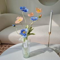 어반코드 프리미엄 양귀비 조화 2P+유리 화병 세트, 마린블루+피치코랄+머메이드화병