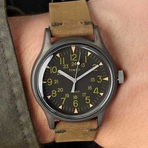 타이맥스 빈티지 아웃도어 가죽시계 캐주얼 아날로그 손목시계 카키브라운 MK1 TIMEX