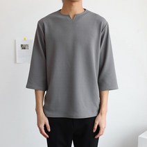 더베이직샵 베이직 슬릿넥 링클프리 리버풀 원단 브이넥 무지 7부 티셔츠 4컬러 3사이즈