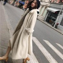 여성 페이크퍼 카라 포켓 롱 밍크 코트 에코퍼