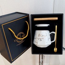 Z3JC 패밀리룩 심플 머그컵, 스톤 화이트 (뚜껑+스푼+우드매트+선물세트)
