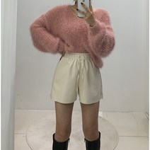 (2컬러) 국내제작 기모 밴딩 트임 레자 가죽 레더 반바지