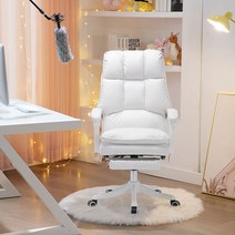 게이밍 bj 의자 책상 학생 피시방 사무용 pc방 사무실 컴퓨터, 알루미늄합금발, 회전식 승강 난간, 화이트 PU가죽+발