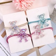 투명 곰돌이 머리끈 헤어밴드 고무줄 여자 플라워 꽃 포인트 똥