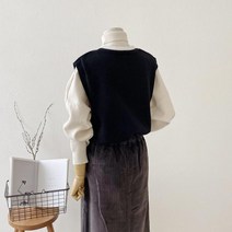 마롱패션 여자 아가일 니트 조끼 아우터 블랙 그린 마롱