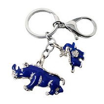 Feng Shui Blue Rhinoceros and Elephant Protection Keychain Charm Amulet Handbag Hanging (W1041) null, Length: 5 inch, W1041