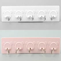 HY 아이방 부착식 다용도 후크 5구 유아방행거 아이방후크걸이, 핑크