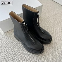 Z3JC 여성 소가죽 앵클부츠 리얼 가죽 싱글 통굽 앞지퍼 여성 워커