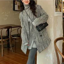 스타일아유 여성 헤링본 울 체크 일자핏 모직자켓 여자 오피스 아우터