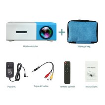 미니빔 프로젝터 veidadz yg300 마이크로 led hd 1080p 재생 휴대용 hdmi 호환 usb 480x272 픽셀 홈 미디어 플레이어, 파란색 가방, au 플러그