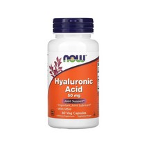 Nowfoods 나우푸드 히알루론산 50mg 60캡슐 Hyaluronic Acid MSM 엠에스엠 Methylsulfonylmethane 히알론산나트륨 채식주의자 비건 kosher, 1개, 60개