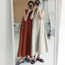 ANYOU 여성용 캐주얼 민소매 체형 커버 롱 원피스 빅사이즈 여름 롱원피스 면마원피스 원피스