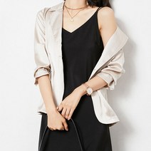 실키 더블 스트랩 솔리드 새틴 원피스