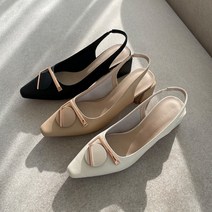 구두모모 골드포인트 가죽 스틸레토 슬링백 펌프스 (5.8cm)