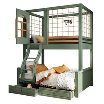 우드 벙커침대 그린 2층 어린이방 올인원 학생 수납, 침대+사다리장+매트리스 150x190