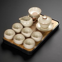 도자기 찻잔 중국 다기세트 다도 전통 가정용, 황여요초화덮밥그릇9종세트+직사각블랙티접시