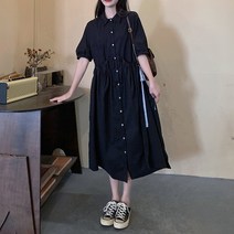 잇츠스타일 [L-5XL] 루즈핏 셔츠 빅사이즈 블랙 반팔 원피스