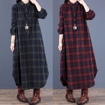 은창)폴인 무드 체크 카라 롱원피스 루즈핏 가을 겨울