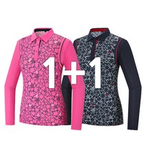 1+1 여자 봄 가을 아이스 긴팔 티셔츠 R77 시원한 파크 골프 카라티 쿨티
