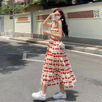 urkoteer 원피스 롱스커트 나시 스커트 프린트 체리 조거 여름 캐주얼 yy-905
