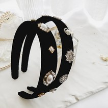 디어쇼룸 그랜드 벨벳 크리스탈 헤어밴드 큐빅 진주 볼륨머리띠