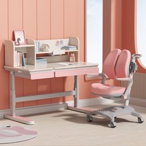 [책상의자세트높이] 에스메라다 어린이 바른자세 높이조절 책상 의자 세트, 핑크 세트